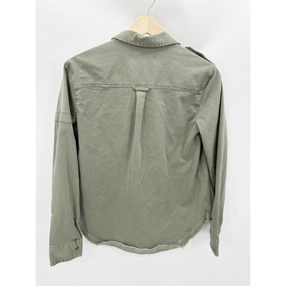 Hollister Olive Green Utility Jacket Button Down Shirt Raw Hem Women Small - Picture 2 of 9